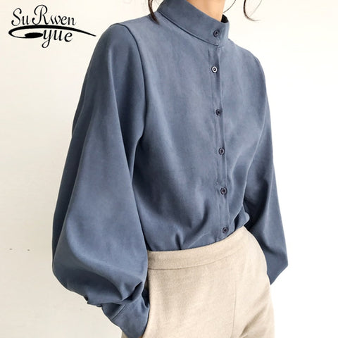 TWOTWINSTYLE Elegant Perspective Womens Tops And Blouses Lantern Sleeve Lace Up Plus Size Shirts Female 2019 Autumn Fashion New