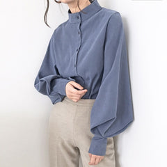 Fashion women blouse shirt lantern long sleeve women shirts solid stand collar office blouse womens tops and blouses 2516 50