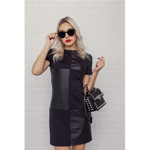 Women Fashion O-neck Solid Bow Elegant Straight Dress Spring Loose Mini Dresses 3/4 Sleeve Bow comfortable Plus Size