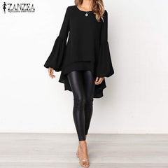 Lantern Sleeve Layered Shirts Women Asymmetrical Blouse 2019 ZANZEA Fashion Tops Female Casual Blusas Femininas Plus Size Shirts