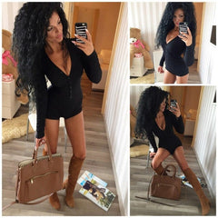 Womens Sexy V Neck Bodysuit Long Sleeve Knitted Slim One-piece Outfit 2019 Autumn Casual Wear Cotton Bodycon  Jumpsuit S-XL