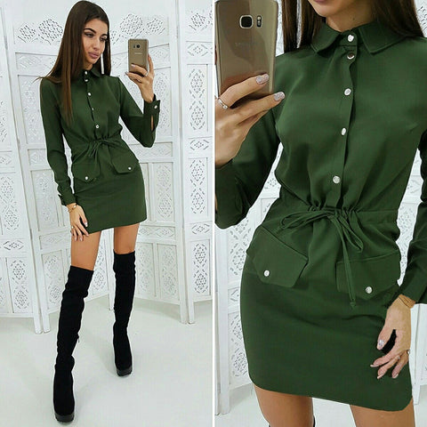 Women Fashion O-neck Solid Bow Elegant Straight Dress Spring Loose Mini Dresses 3/4 Sleeve Bow comfortable Plus Size