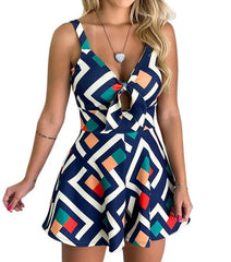 Women's Summer Print Jumpsuit Shorts Casual Loose Short Sleeve V-neck Beach Rompers Sleeveless Bodycon Sexy Party Playsuit