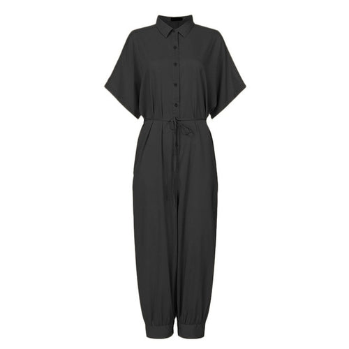 Celmia Women Vintage Jumpsuits 2019 Summer Short Sleeve Rompers Casual Loose Buttons Cargo Pants Plus Size Overalls Playsuits 7
