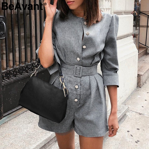BeAvant Office ladies blazer jumpsuits rompers women Button sash female short plasuit Elegant retro autumn winter work overalls