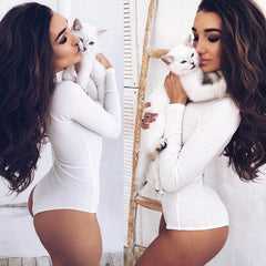 2019 New arrival  solid Women's Long Sleeve Stretch Bodysuit Ladies Blouse Body Leotard Top T-shirt