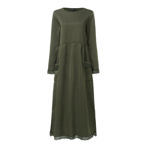Fashion Women's Autumn Sundress ZANZEA 2019 Lace Patchwork Sweatshirts Dress Female Hoodies Plus Size Maxi Vestidos Pullover 5XL