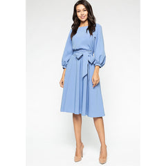 Bandage Party Dress Vintage Bow Tie Women Dress Ladies Lantern Sleeve o Neck Elegant Dress Autumn Fashion Knee Length Dress 2019