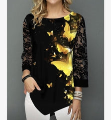 Shirt Women Spring Summer Printing Blouse 3/4 Sleeve Casual Hem Irregularity Female fashion shirt Tops Plus Size