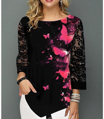 Shirt Women Spring Summer Printing Blouse 3/4 Sleeve Casual Hem Irregularity Female fashion shirt Tops Plus Size