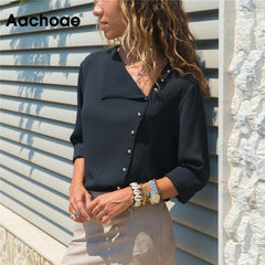 Leisure Blouse 2020 Fashion Long Sleeve Women Blouses and Tops Skew Collar Solid Office Shirt Casual Tops Blusas Chemise Femme
