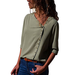 Leisure Blouse 2020 Fashion Long Sleeve Women Blouses and Tops Skew Collar Solid Office Shirt Casual Tops Blusas Chemise Femme