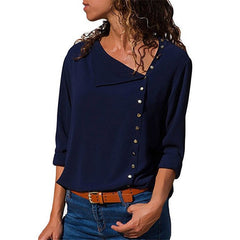 Leisure Blouse 2020 Fashion Long Sleeve Women Blouses and Tops Skew Collar Solid Office Shirt Casual Tops Blusas Chemise Femme