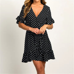 Summer Dress 2020 Boho Style Beach Dress Fashion Short Sleeve V-neck Polka Dot A-line Party Dress Sundress Vestidos