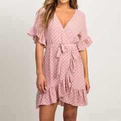 Summer Dress 2020 Boho Style Beach Dress Fashion Short Sleeve V-neck Polka Dot A-line Party Dress Sundress Vestidos