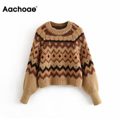 Women Casual O-neck Printed Sweater 2020 Winter Long Sleeve Fashion Pullover Tops Female Vintage Elegant Jumper Pull Femme Hiver