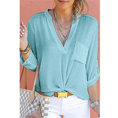 2019 Spring Autumn Women V-neck Chiffon Shirt Solid Casual Long Sleeve Shirts Office Lady Blouses Fashion Street Tops S-5XL