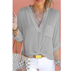 2019 Spring Autumn Women V-neck Chiffon Shirt Solid Casual Long Sleeve Shirts Office Lady Blouses Fashion Street Tops S-5XL