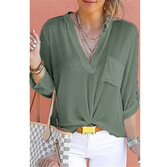 2019 Spring Autumn Women V-neck Chiffon Shirt Solid Casual Long Sleeve Shirts Office Lady Blouses Fashion Street Tops S-5XL