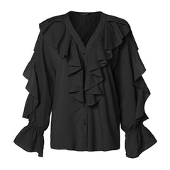 Plus Size Celmia Ruffled Blouse Women Summer Stylish Tops Sexy V neck Long Sleeve Shirt Female Casual Buttons Sweet Blusas S-5XL