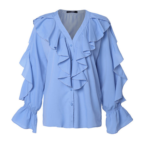 Plus Size Celmia Ruffled Blouse Women Summer Stylish Tops Sexy V neck Long Sleeve Shirt Female Casual Buttons Sweet Blusas S-5XL
