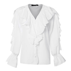 Plus Size Celmia Ruffled Blouse Women Summer Stylish Tops Sexy V neck Long Sleeve Shirt Female Casual Buttons Sweet Blusas S-5XL