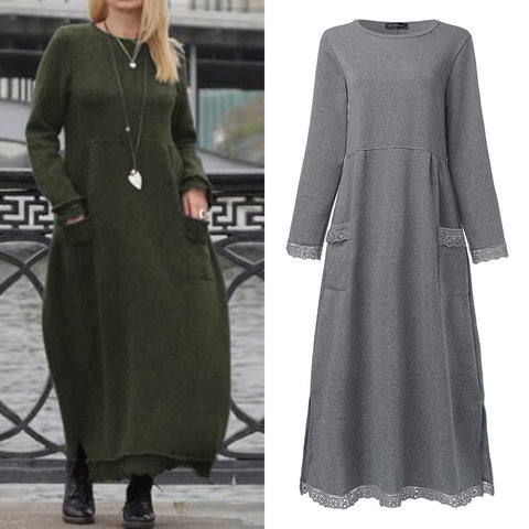 Women Fashion O-neck Solid Bow Elegant Straight Dress Spring Loose Mini Dresses 3/4 Sleeve Bow comfortable Plus Size