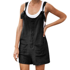 Women's Casual Button Pocket Jumsuit Female Ladies Summer Linen Vintage Shift Spaghetti-Strap Rompers Playsuits 2019