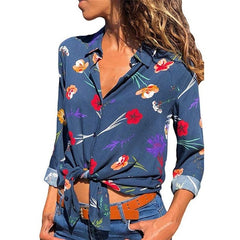 2019 New Fashion Print Women Blouses Long Sleeve Turn-down Collar Chiffon Blouse Shirt Casual Tops Plus Size Elegant Work Shirt