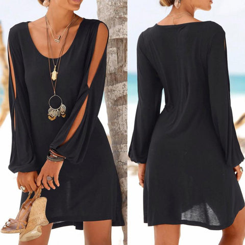 Women Fashion O-neck Solid Bow Elegant Straight Dress Spring Loose Mini Dresses 3/4 Sleeve Bow comfortable Plus Size