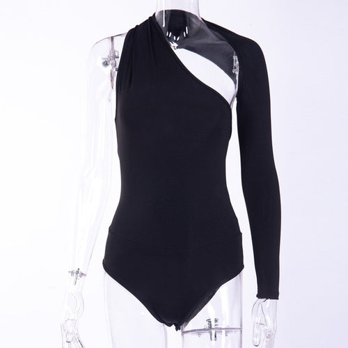 InstaHot 5 Color One Shoulder Sexy Bodysuits Women 2018 Scoop Back Skinny Tight Playsuits One Sleeve Top Button Blouse Beachwear