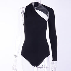 InstaHot 5 Color One Shoulder Sexy Bodysuits Women 2018 Scoop Back Skinny Tight Playsuits One Sleeve Top Button Blouse Beachwear