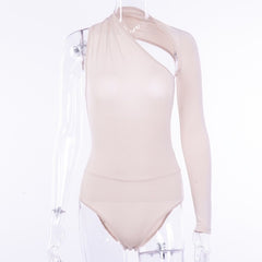 InstaHot 5 Color One Shoulder Sexy Bodysuits Women 2018 Scoop Back Skinny Tight Playsuits One Sleeve Top Button Blouse Beachwear