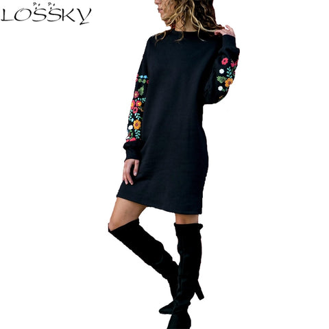 Women Fashion O-neck Solid Bow Elegant Straight Dress Spring Loose Mini Dresses 3/4 Sleeve Bow comfortable Plus Size